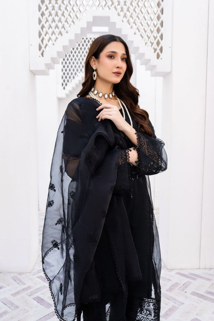 Laleen - Haya Black Organza Suit For Women - Black - 3 Piece