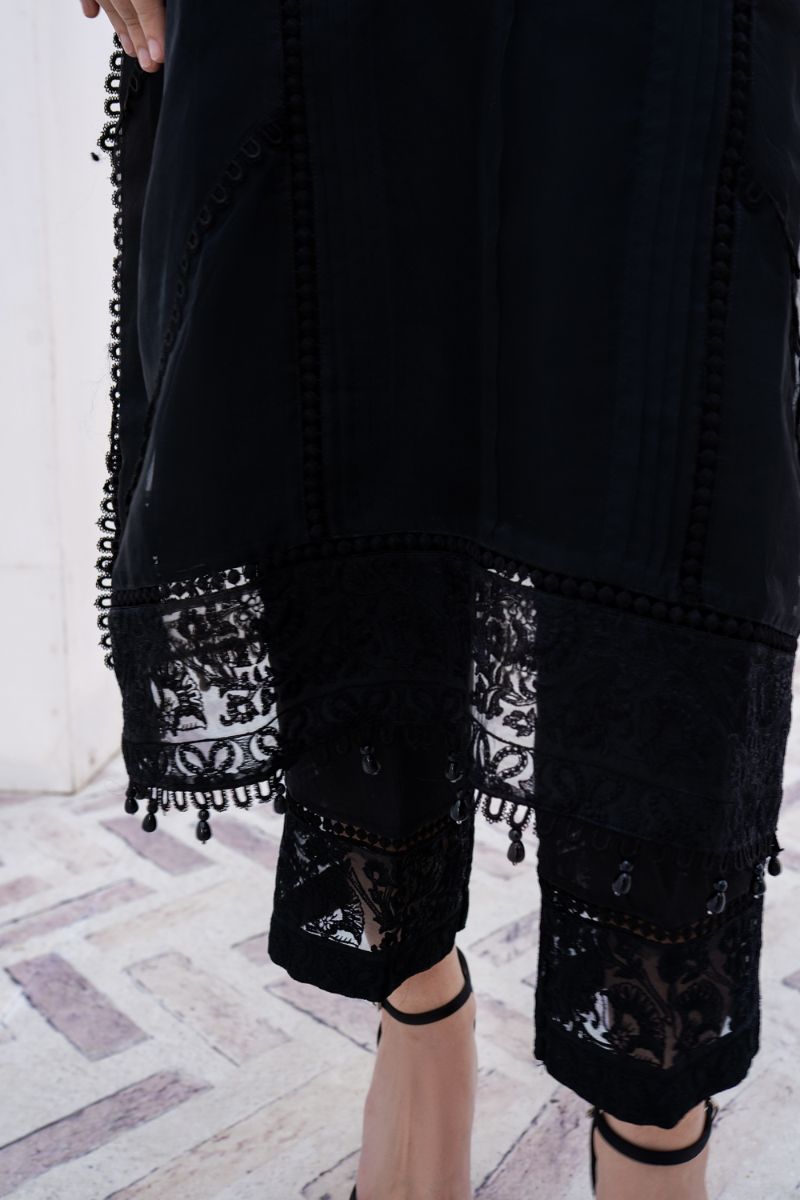 Laleen - Haya Black Organza Suit For Women - Black - 3 Piece
