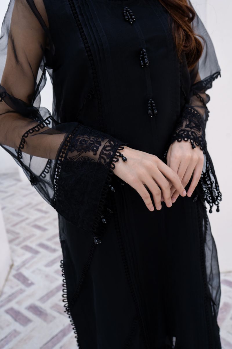 Laleen - Haya Black Organza Suit For Women - Black - 3 Piece