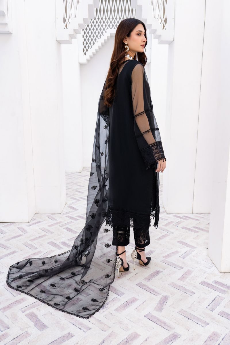 Laleen - Haya Black Organza Suit For Women - Black - 3 Piece