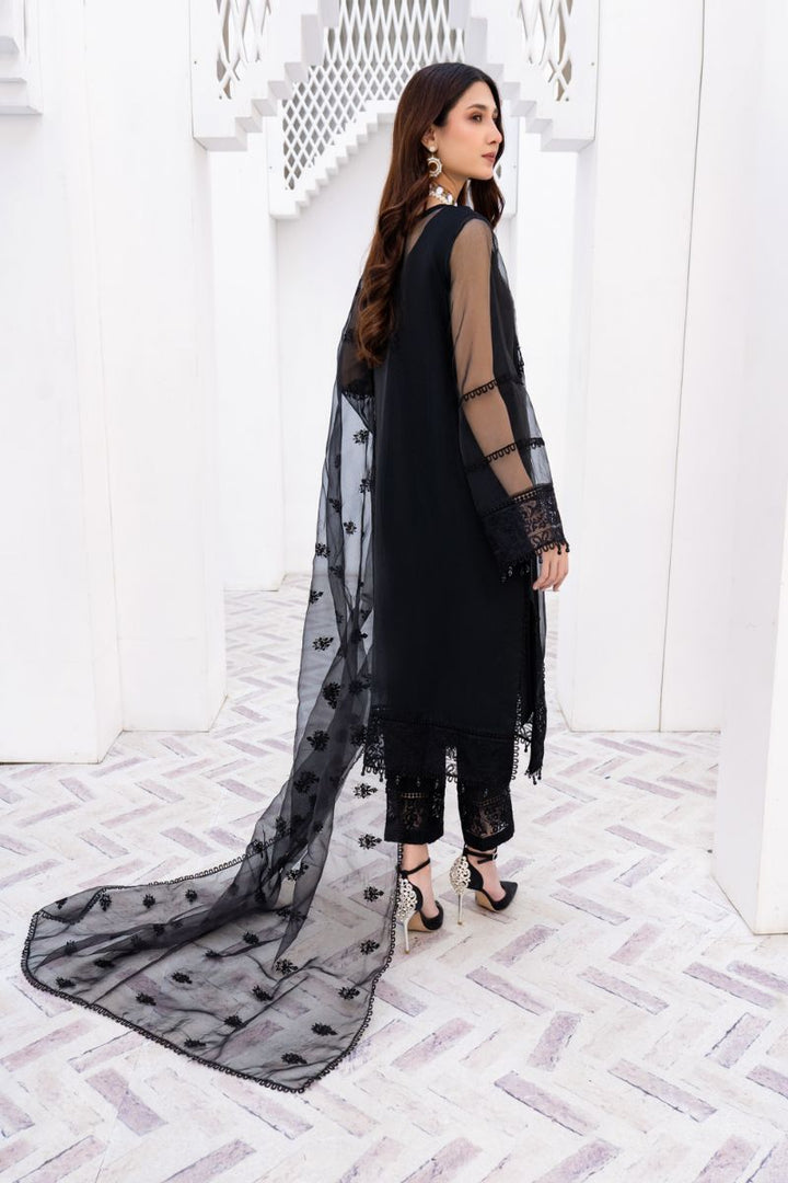 Laleen - Haya Black Organza Suit For Women - Black - 3 Piece