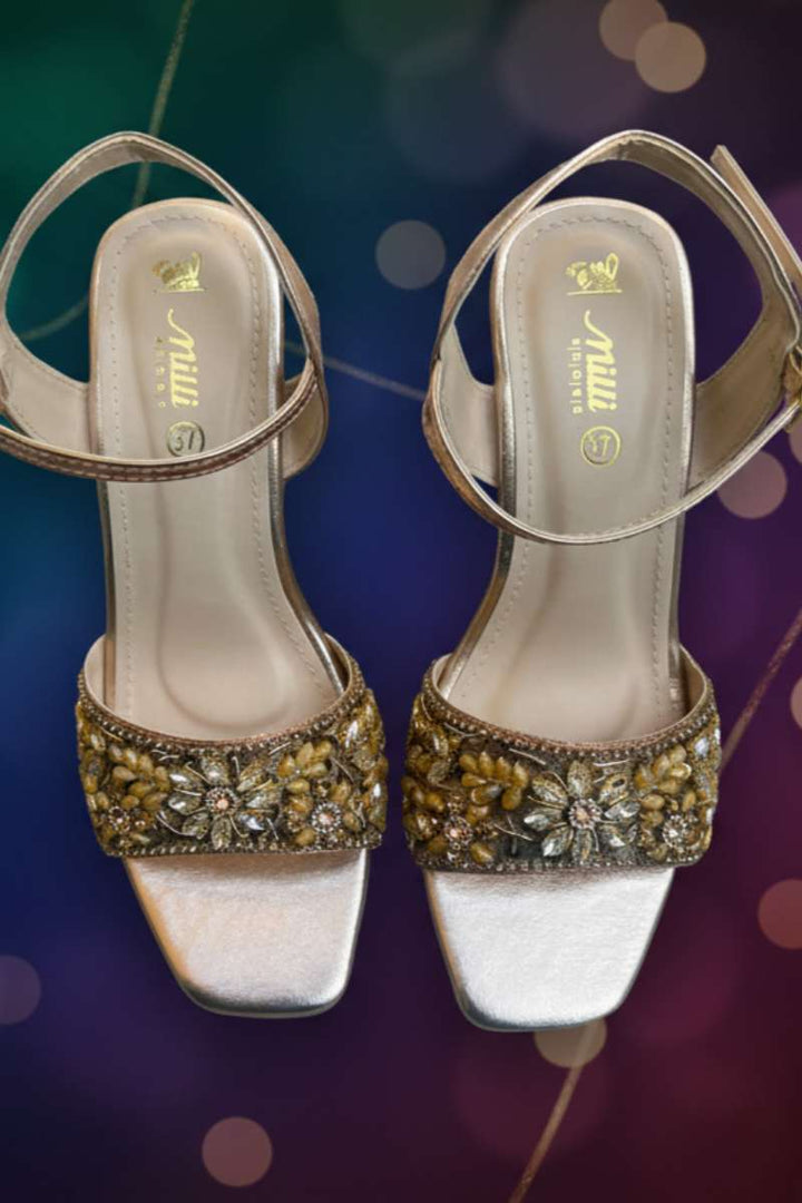 Milli Shoes - Hand Embroidered Block Heels Sandals For Women - Rose Gold