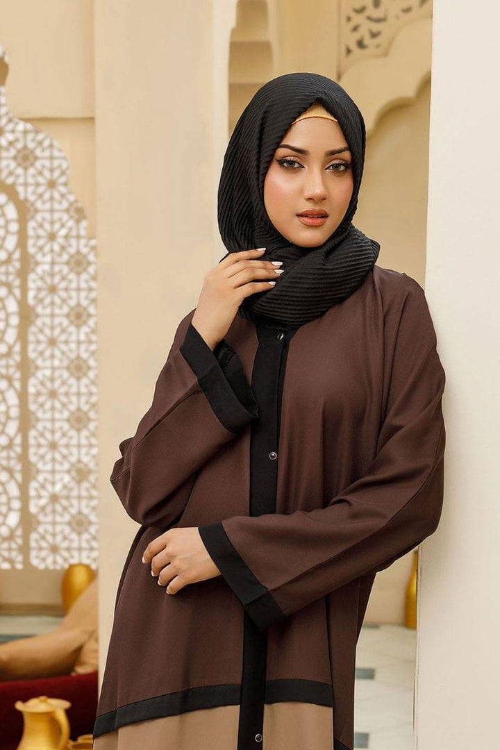Hijabi - Bicolor Front Open Abaya Brown &amp; Beige