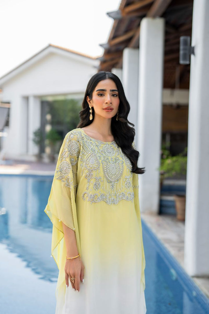 Hina Khawaja in Natasha Kamal - Peridot - shaded kaftan - Georgette with slip of crepe de chin - 2 Piece