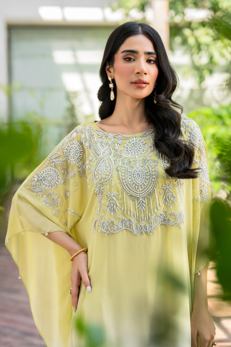 Hina Khawaja in Natasha Kamal - Peridot - shaded kaftan - Georgette with slip of crepe de chin - 2 Piece