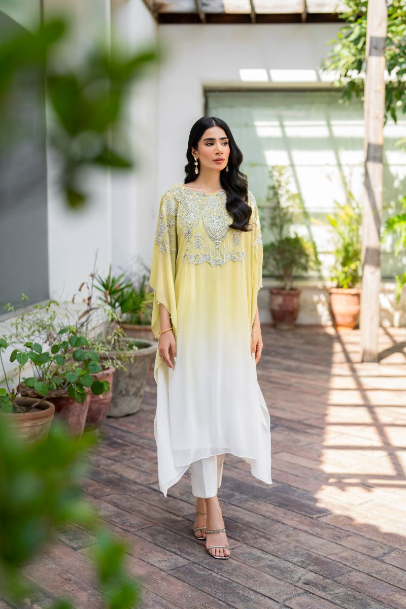 Hina Khawaja in Natasha Kamal - Peridot - shaded kaftan - Georgette with slip of crepe de chin - 2 Piece