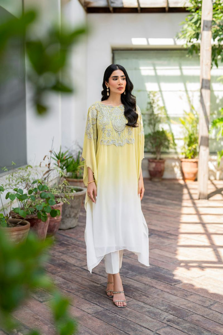 Hina Khawaja in Natasha Kamal - Peridot - shaded kaftan - Georgette with slip of crepe de chin - 2 Piece