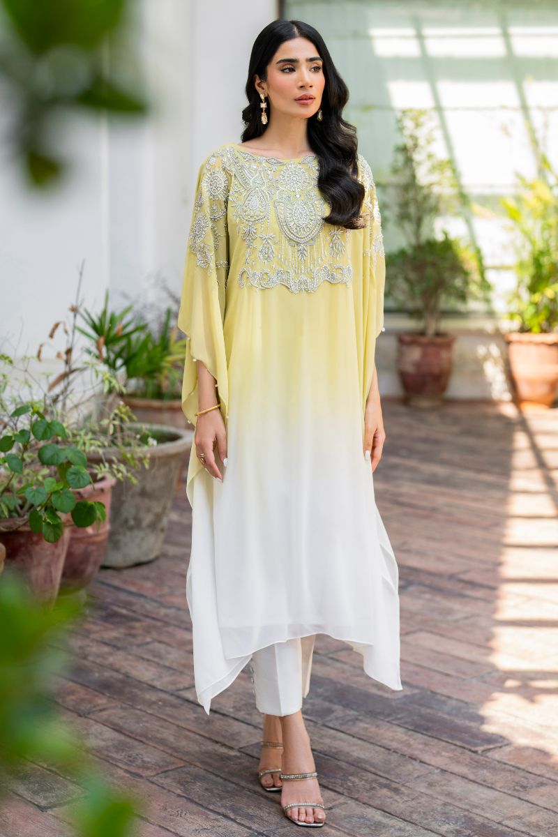 Hina Khawaja in Natasha Kamal - Peridot - shaded kaftan - Georgette with slip of crepe de chin - 2 Piece