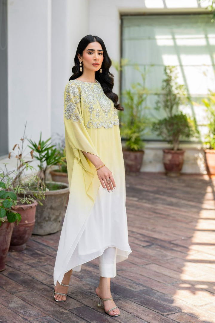 Hina Khawaja in Natasha Kamal - Peridot - shaded kaftan - Georgette with slip of crepe de chin - 2 Piece