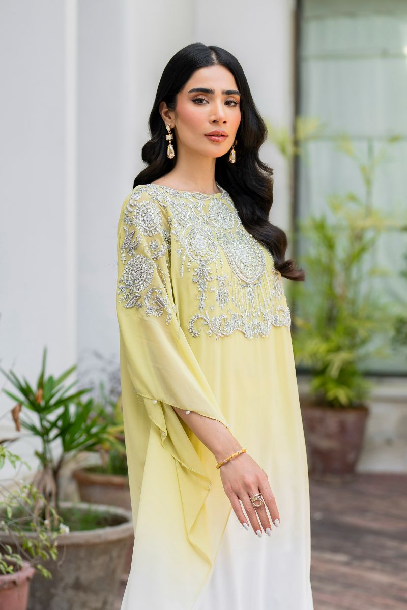 Hina Khawaja in Natasha Kamal - Peridot - shaded kaftan - Georgette with slip of crepe de chin - 2 Piece