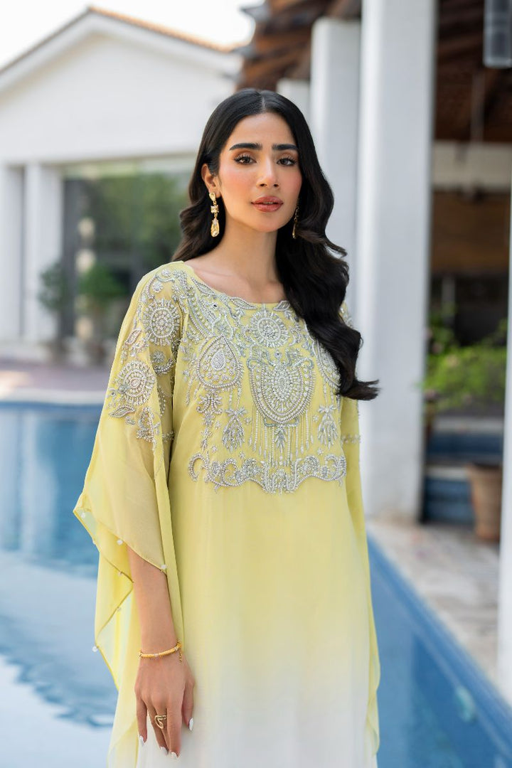 Hina Khawaja in Natasha Kamal - Peridot - shaded kaftan - Georgette with slip of crepe de chin - 2 Piece