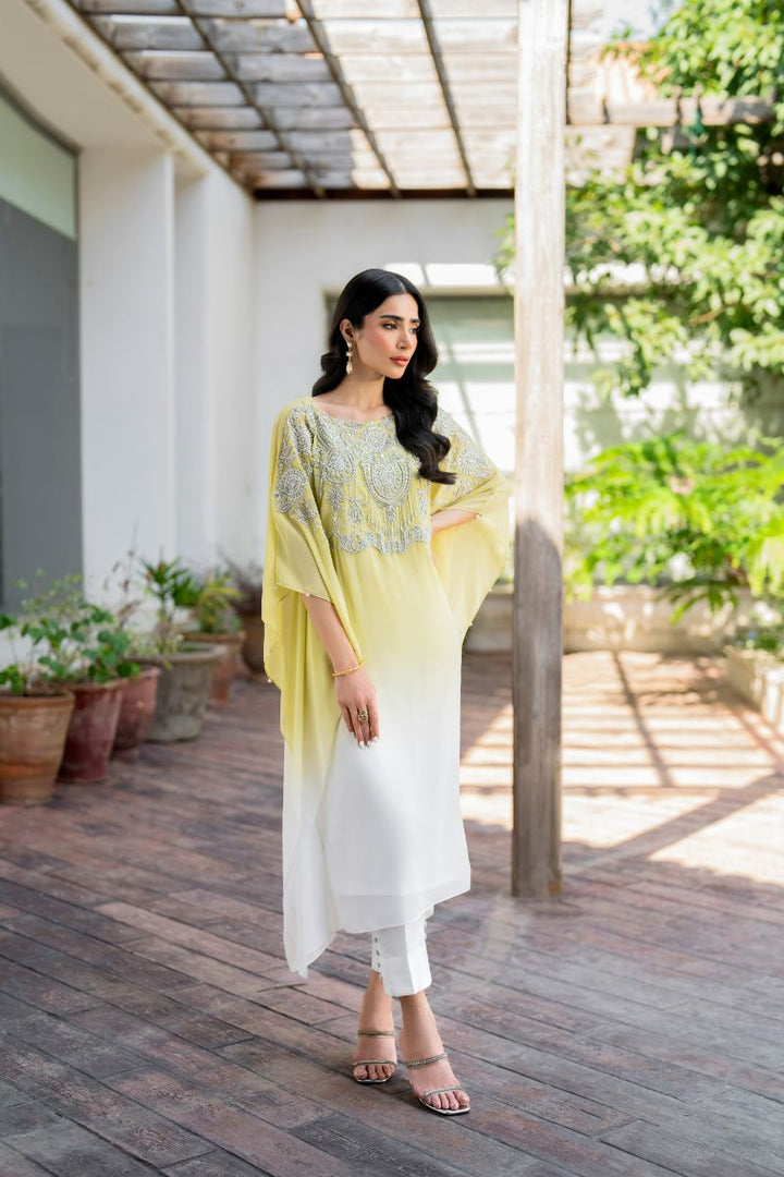 Hina Khawaja in Natasha Kamal - Peridot - shaded kaftan - Georgette with slip of crepe de chin - 2 Piece