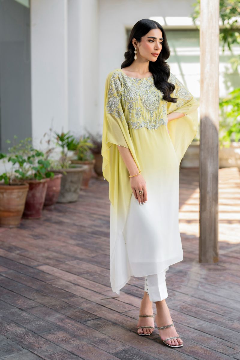 Hina Khawaja in Natasha Kamal - Peridot - shaded kaftan - Georgette with slip of crepe de chin - 2 Piece