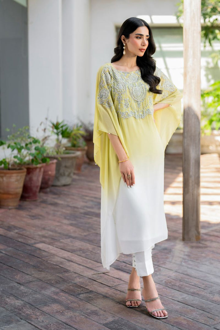 Hina Khawaja in Natasha Kamal - Peridot - shaded kaftan - Georgette with slip of crepe de chin - 2 Piece