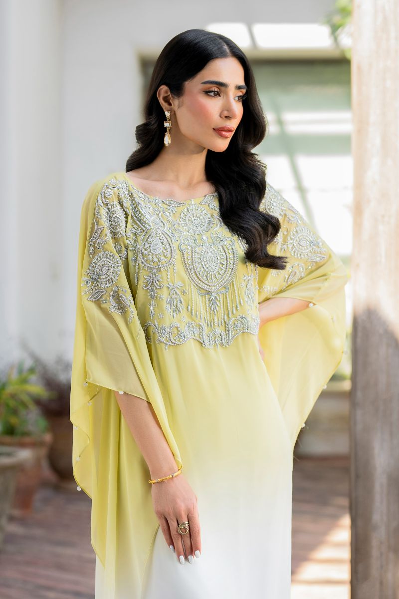 Hina Khawaja in Natasha Kamal - Peridot - shaded kaftan - Georgette with slip of crepe de chin - 2 Piece