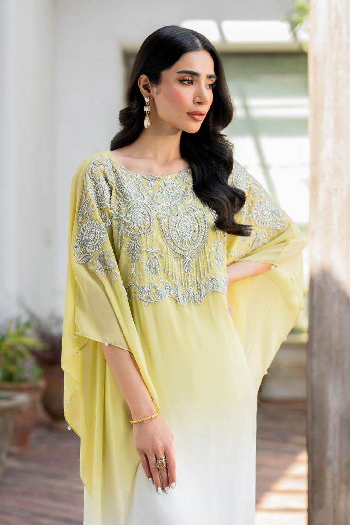 Hina Khawaja in Natasha Kamal - Peridot - shaded kaftan - Georgette with slip of crepe de chin - 2 Piece