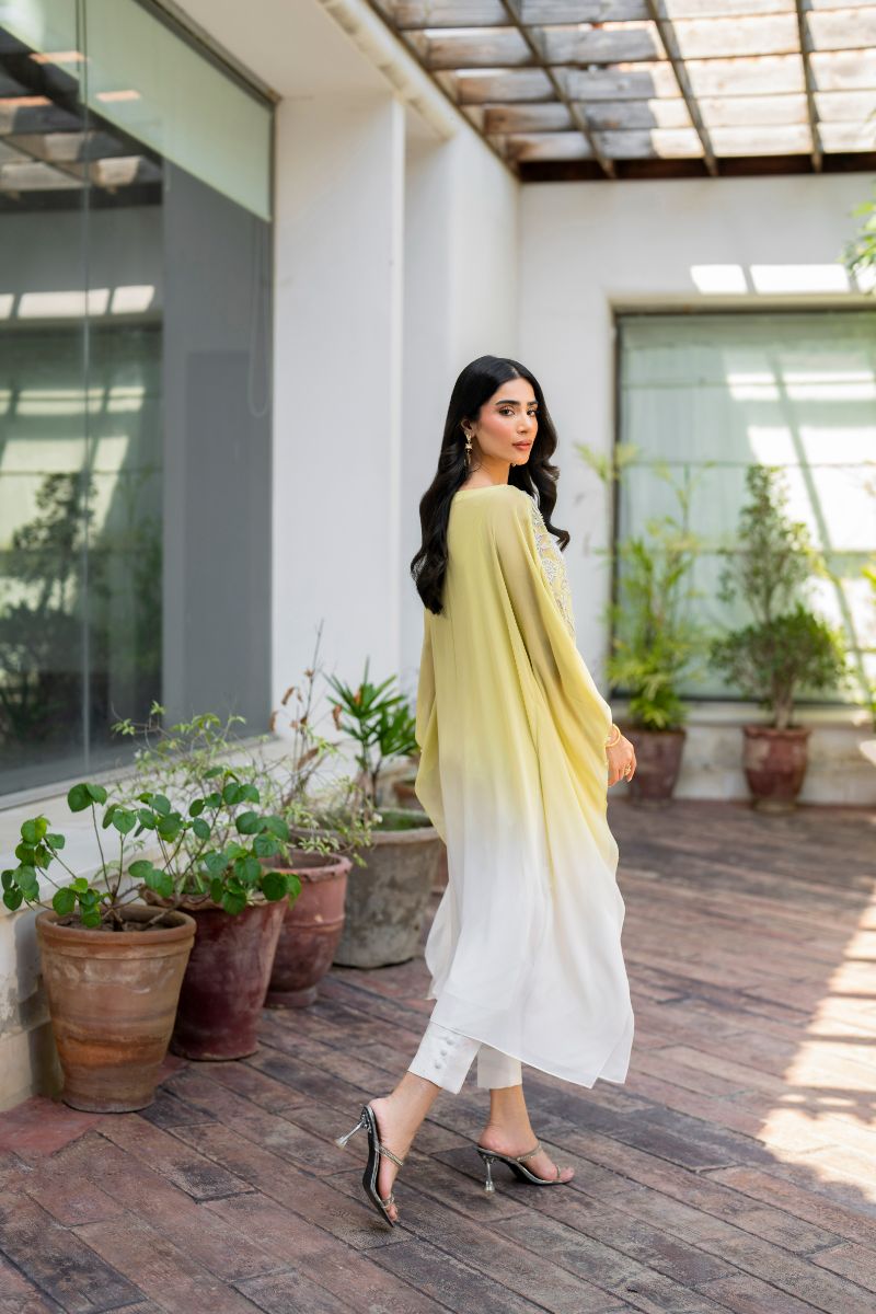 Hina Khawaja in Natasha Kamal - Peridot - shaded kaftan - Georgette with slip of crepe de chin - 2 Piece