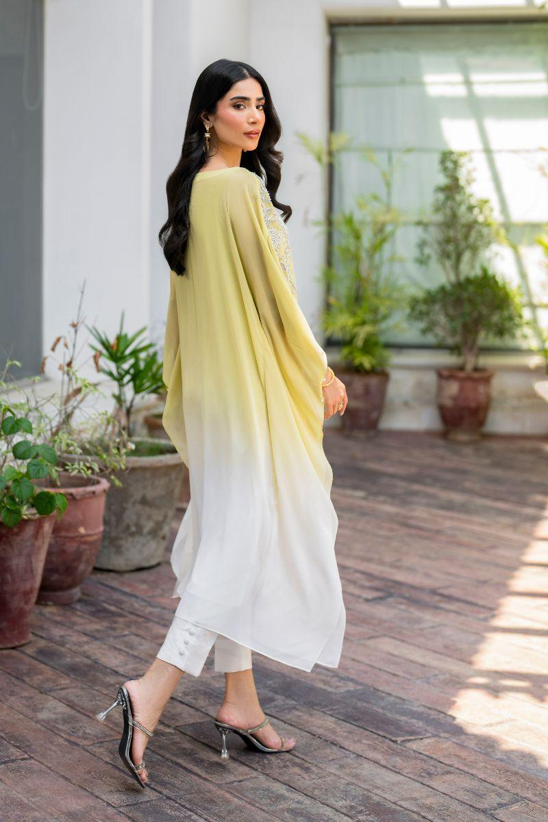 Hina Khawaja in Natasha Kamal - Peridot - shaded kaftan - Georgette with slip of crepe de chin - 2 Piece