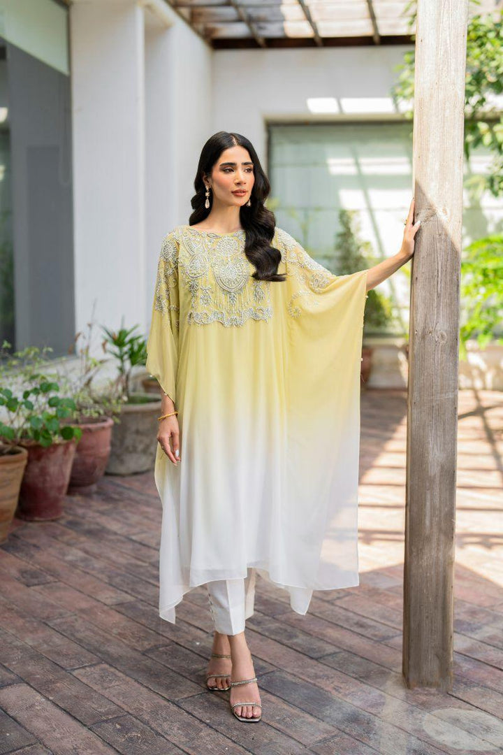 Hina Khawaja in Natasha Kamal - Peridot - shaded kaftan - Georgette with slip of crepe de chin - 2 Piece