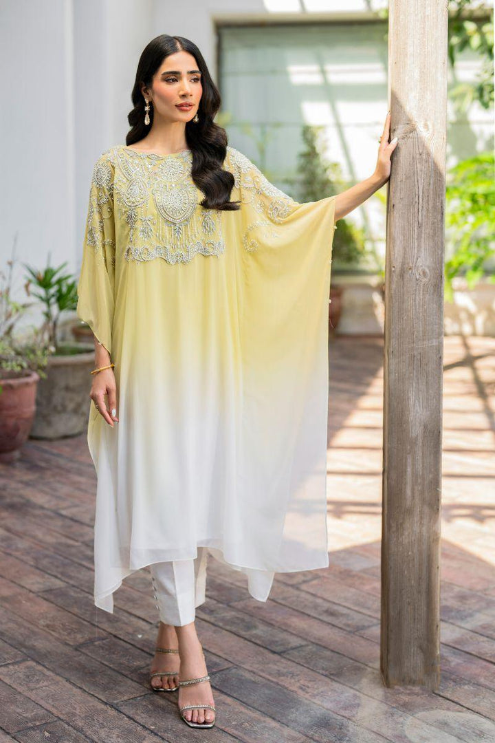 Hina Khawaja in Natasha Kamal - Peridot - shaded kaftan - Georgette with slip of crepe de chin - 2 Piece