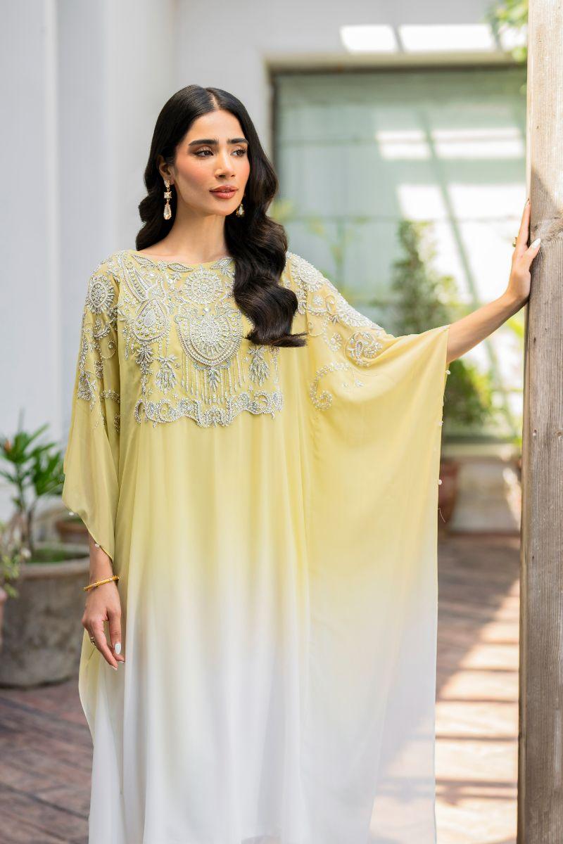 Hina Khawaja in Natasha Kamal - Peridot - shaded kaftan - Georgette with slip of crepe de chin - 2 Piece