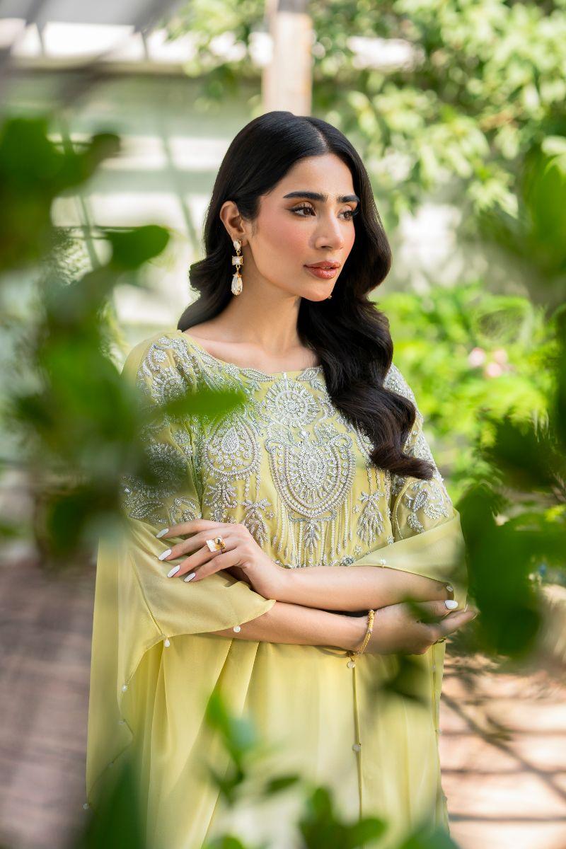 Hina Khawaja in Natasha Kamal - Peridot - shaded kaftan - Georgette with slip of crepe de chin - 2 Piece