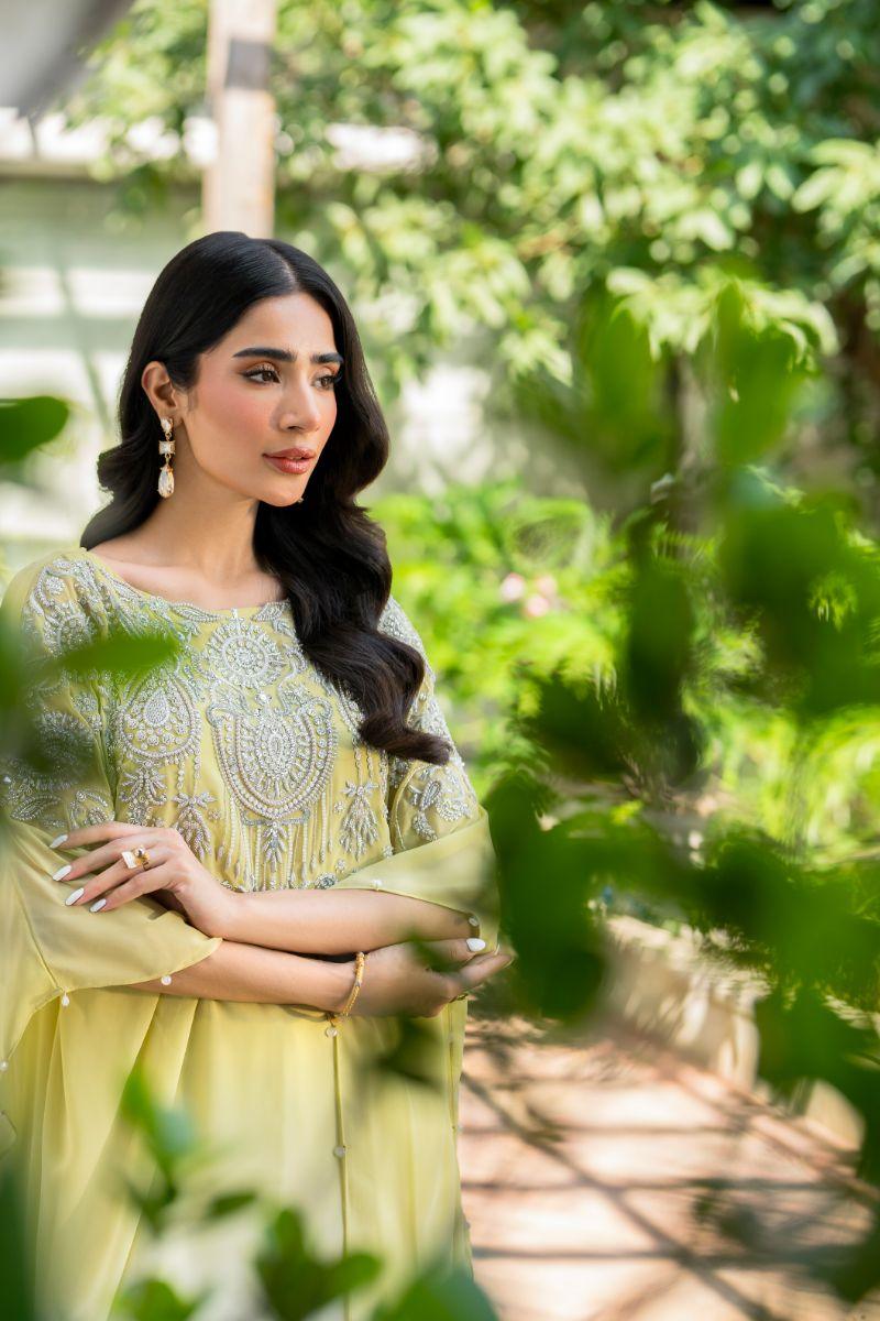 Hina Khawaja in Natasha Kamal - Peridot - shaded kaftan - Georgette with slip of crepe de chin - 2 Piece
