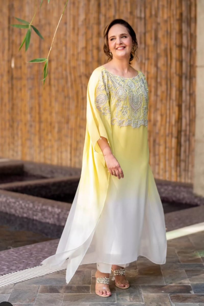 Hina Khawaja in Natasha Kamal - Peridot - shaded kaftan - Georgette with slip of crepe de chin - 2 Piece