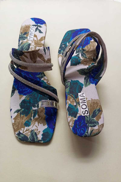 Soma - Hoppers Block Heel - Blue Floral Print - Silk - Studio by TCS