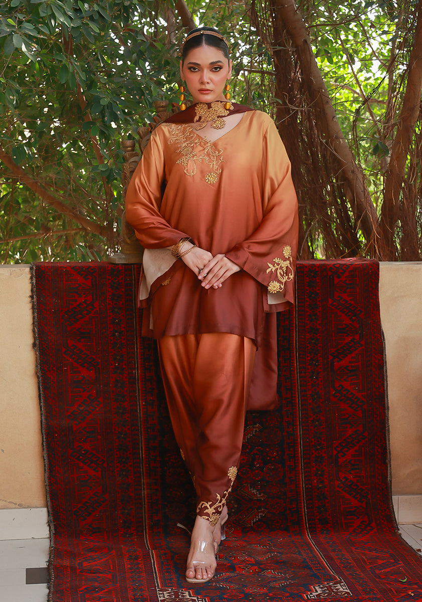 Huma Adnan Aabira Suit Brown 3 Piece
