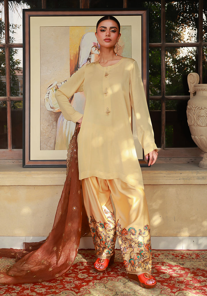 Huma Adnan Nimra Suit Beige Champagne 3 Piece