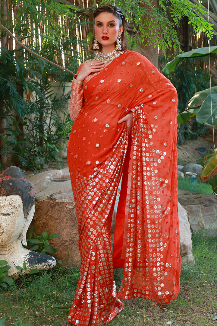 Huma Adnan - Sehvira - Silk - Orange - 3 Piece