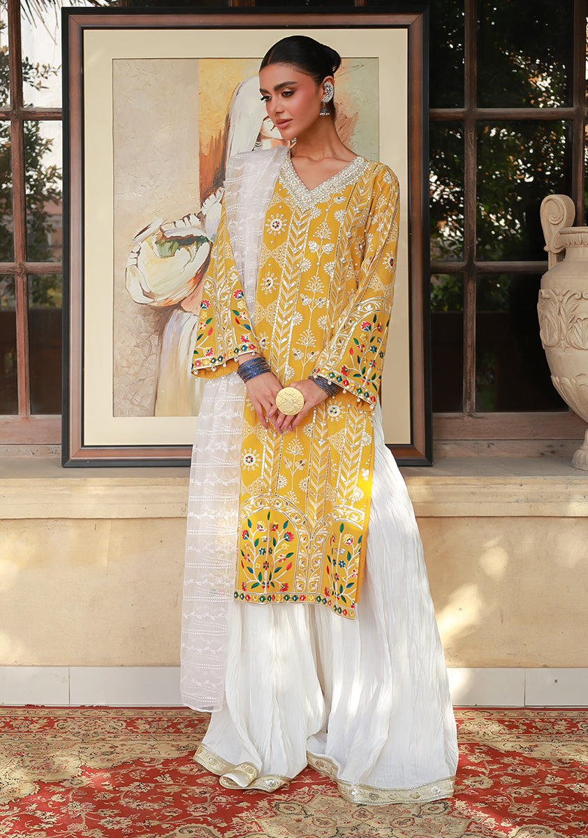 Huma Adnan Sufia Suit Mustard 3 Piece