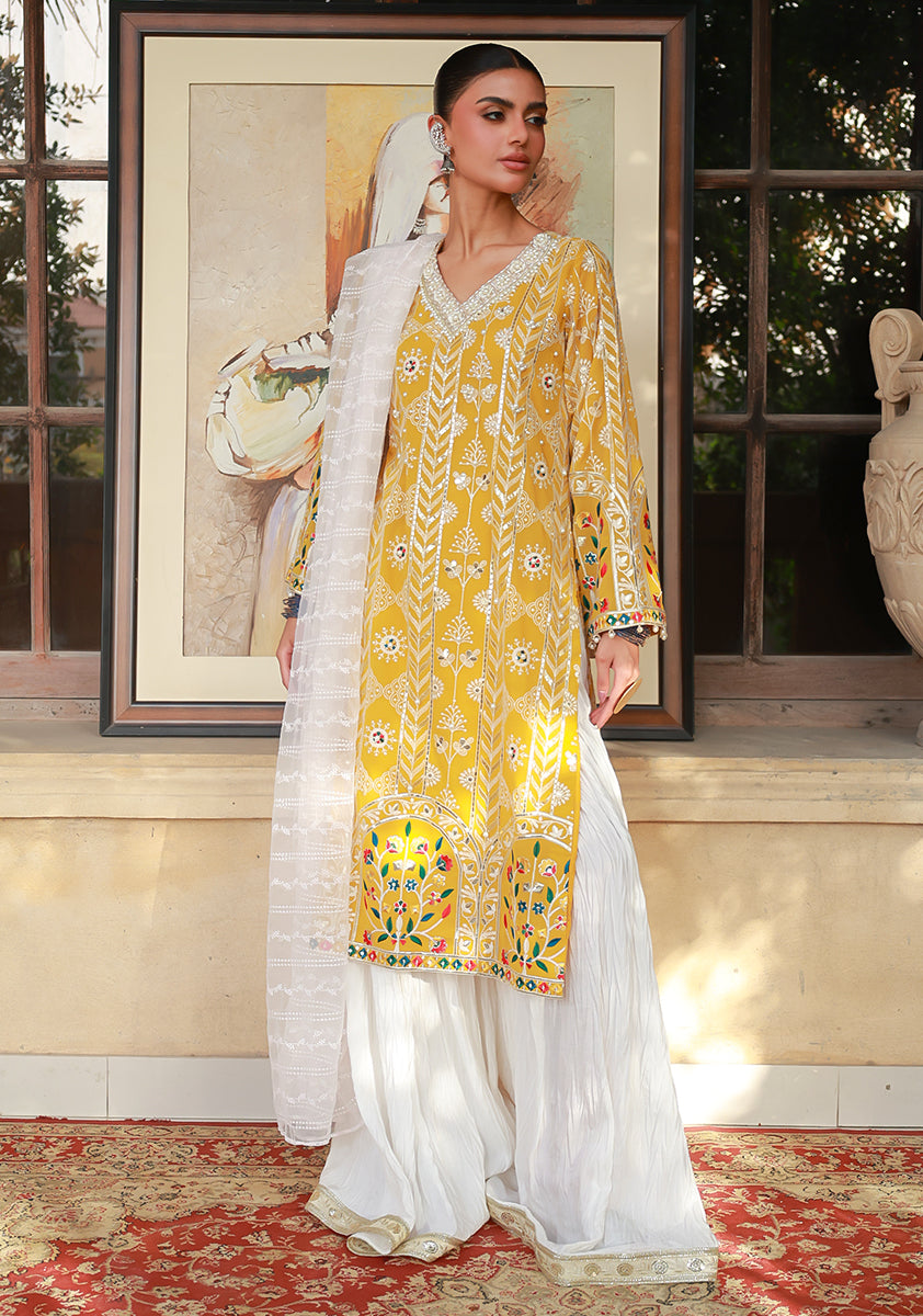Huma Adnan Sufia Suit Mustard 3 Piece