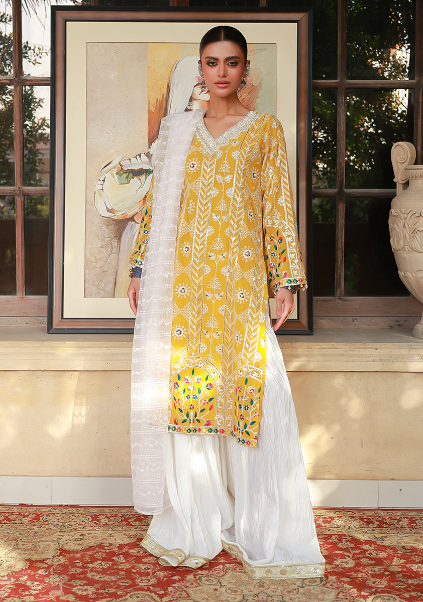 Huma Adnan Sufia Suit Mustard 3 Piece
