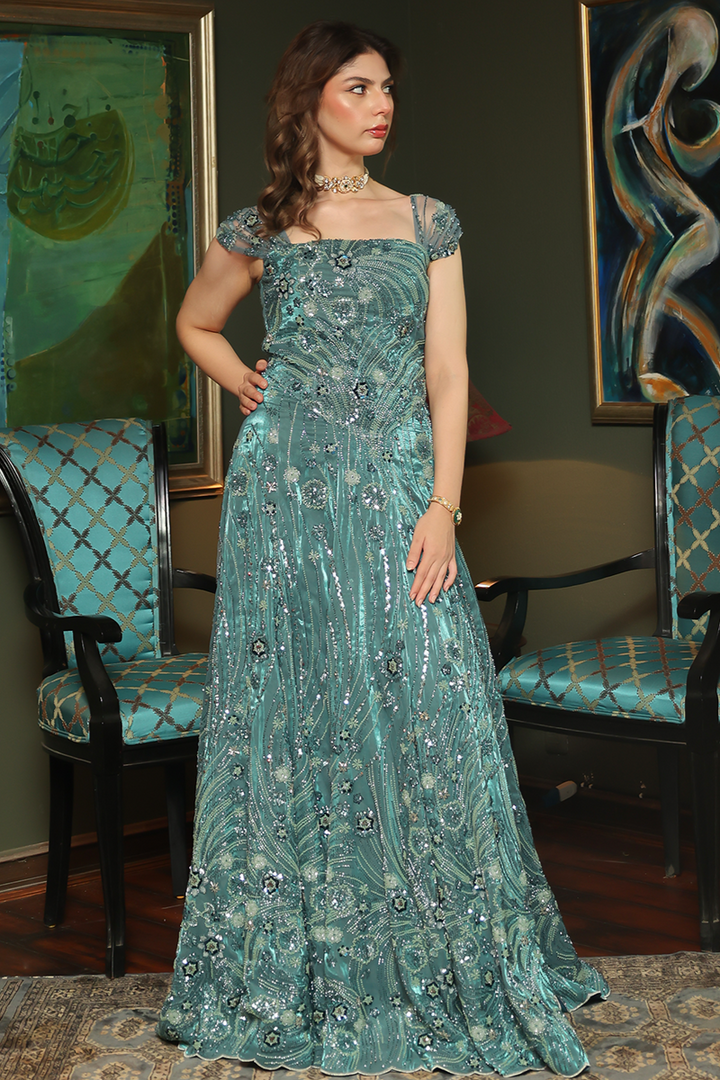 Huma Adnan - Zareyah - Net - Sea Green