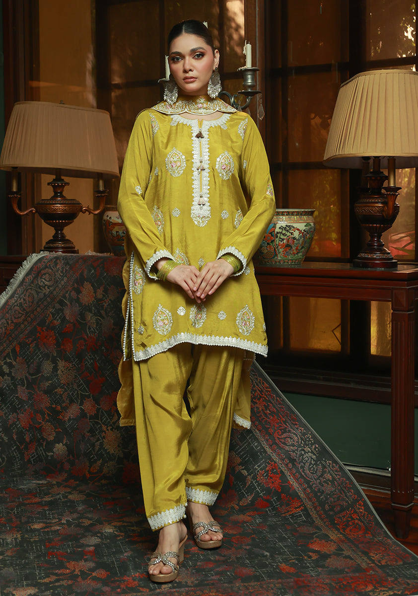 Huma Adnan Zuleyka Suit Mustard Yellow 3 Piece