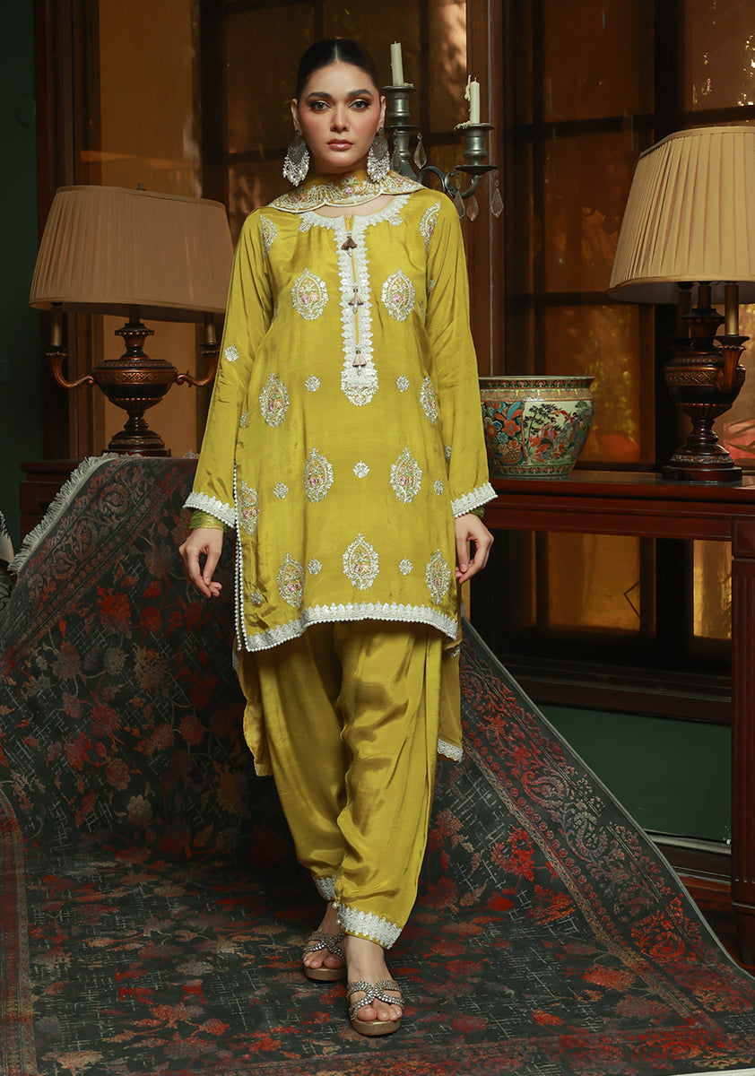 Huma Adnan Zuleyka Suit Mustard Yellow 3 Piece