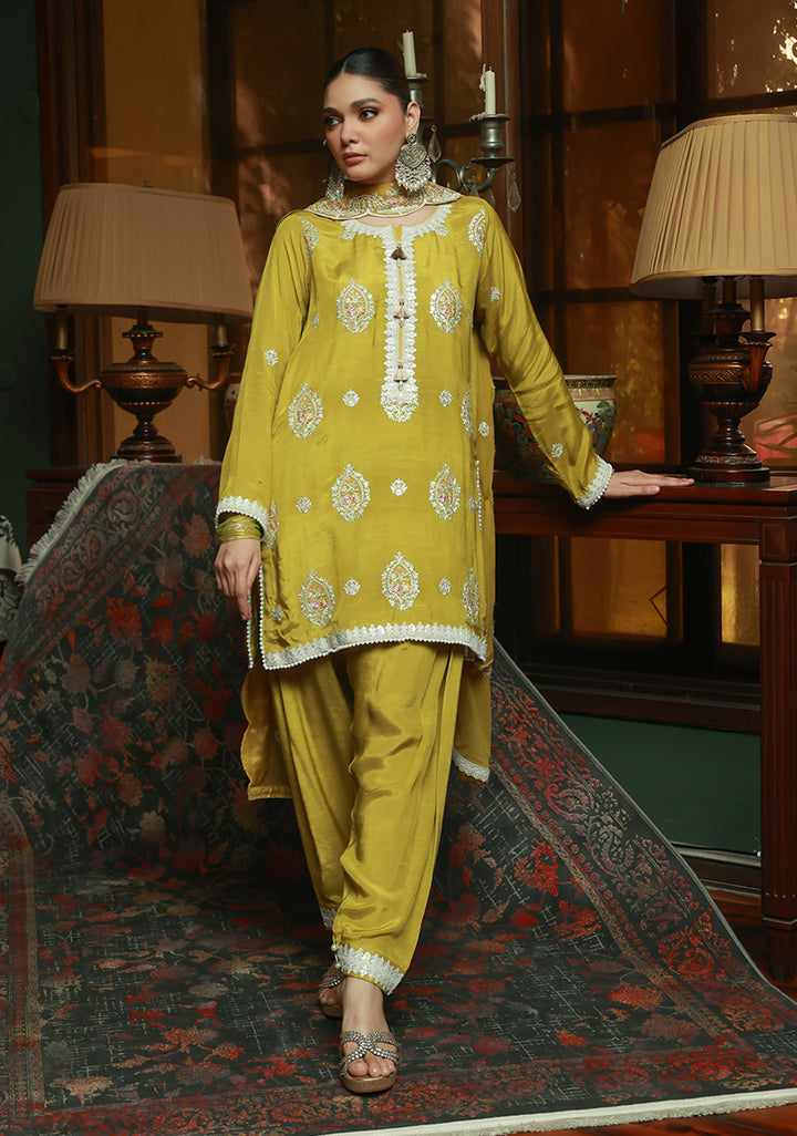 Huma Adnan Zuleyka Suit Mustard Yellow 3 Piece