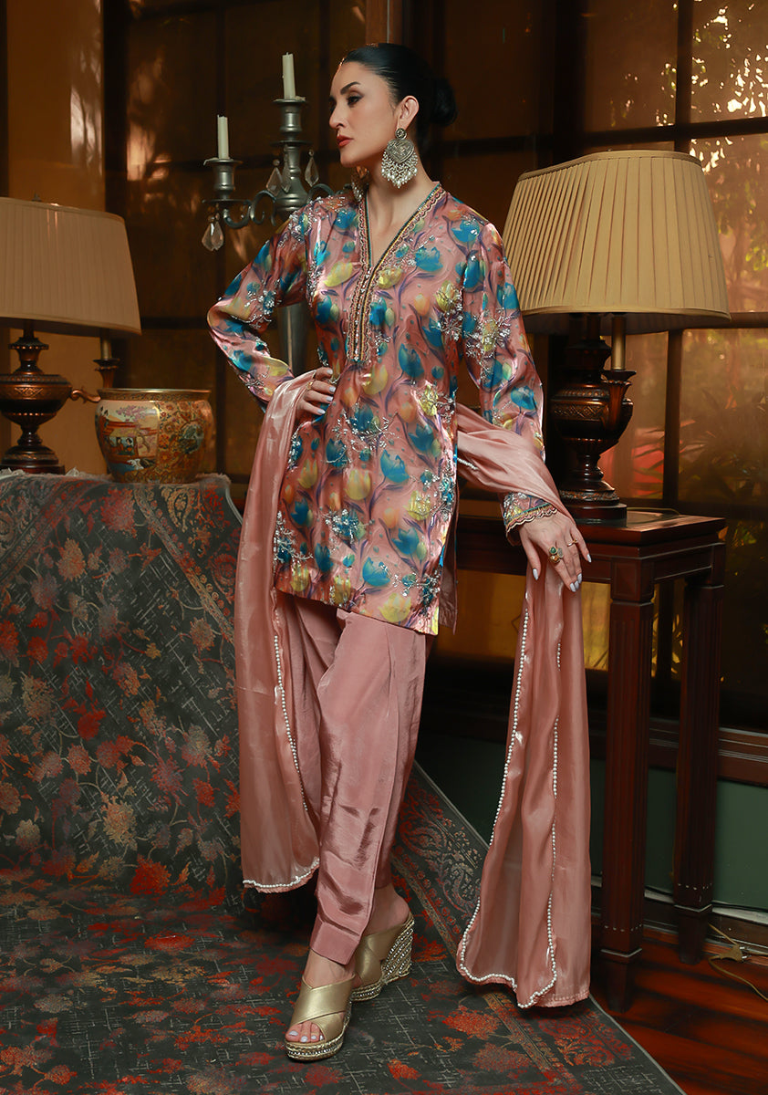 Huma Adnan ameya Suit Tea Pink 3 Piece