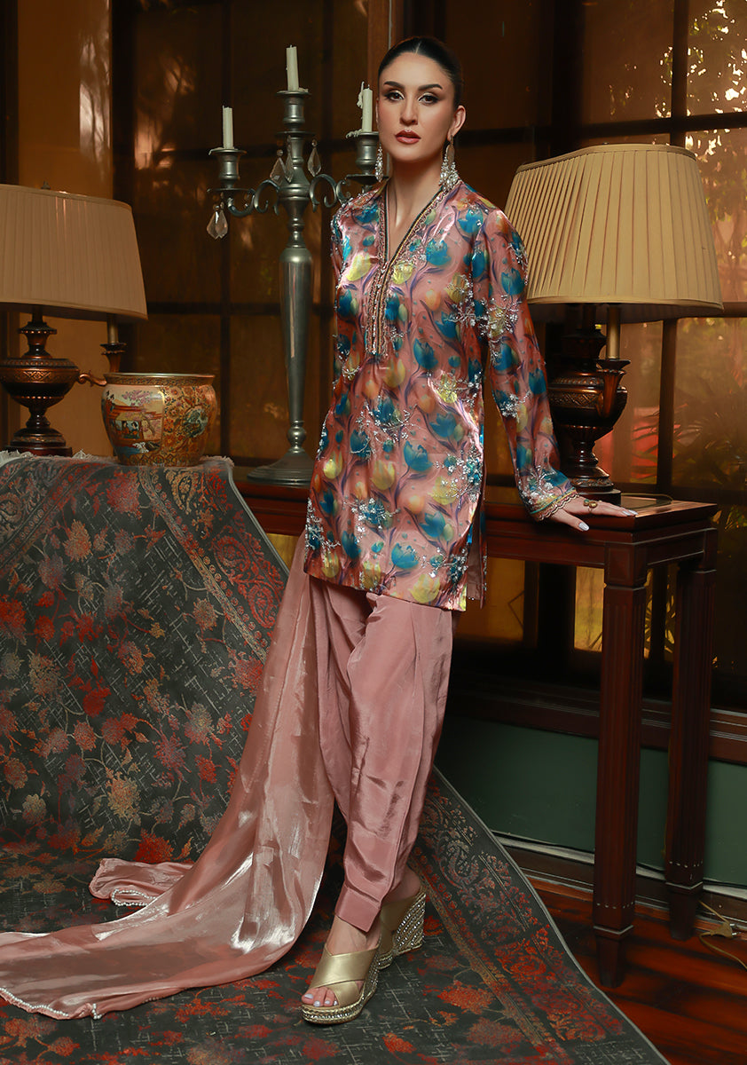 Huma Adnan ameya Suit Tea Pink 3 Piece