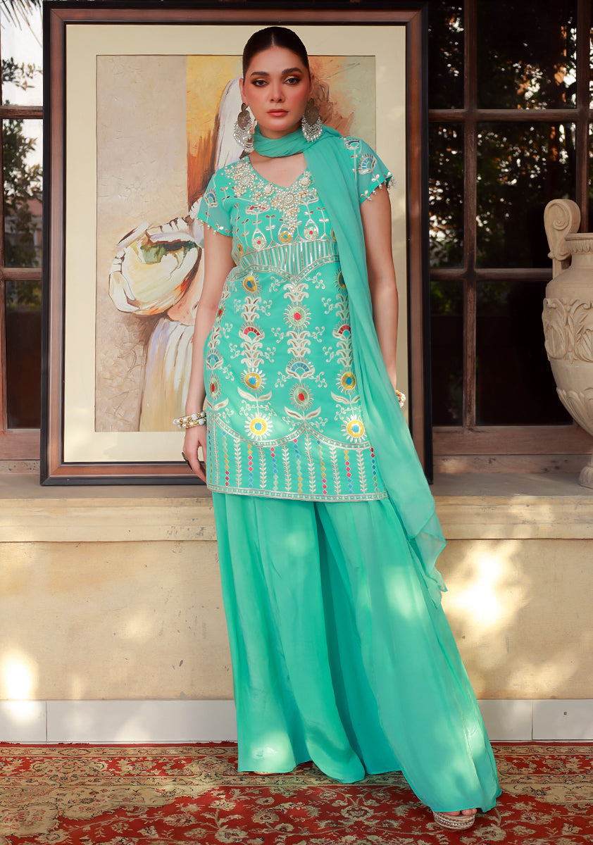 Huma Adnan ayzaria Suit Aqua Blue 3 Piece