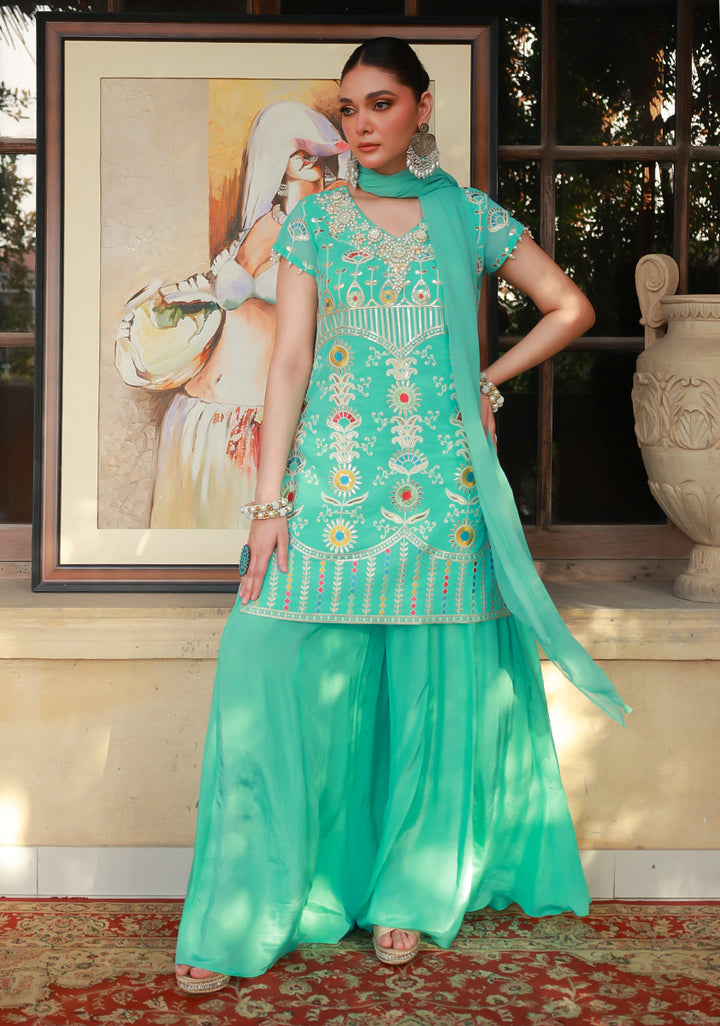 Huma Adnan ayzaria Suit Aqua Blue 3 Piece