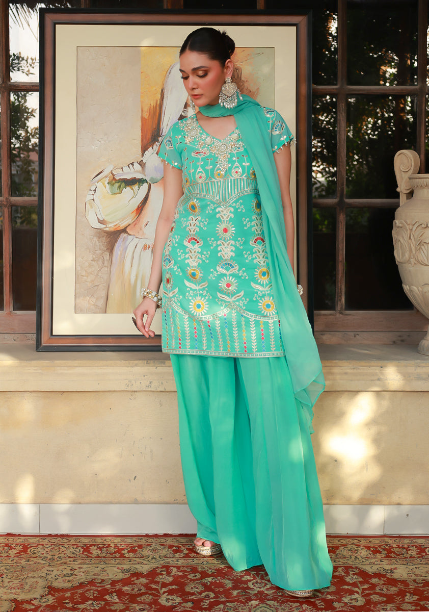 Huma Adnan ayzaria Suit Aqua Blue 3 Piece