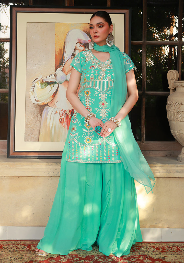 Huma Adnan ayzaria Suit Aqua Blue 3 Piece