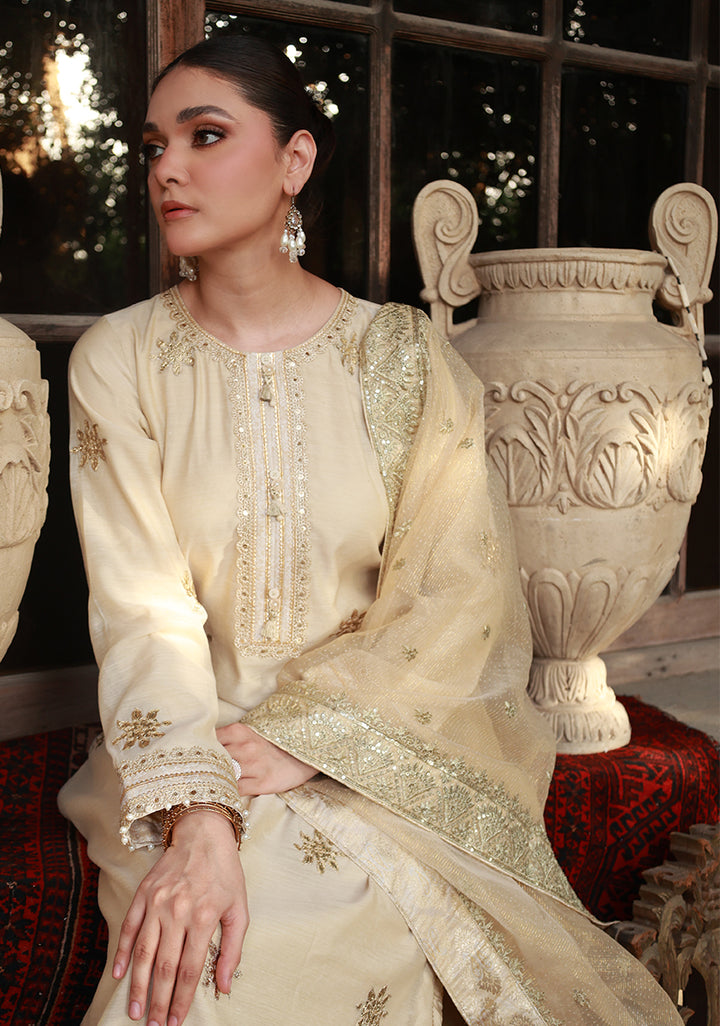 Huma Adnan emaan Suit Beige Champagne 3 Piece