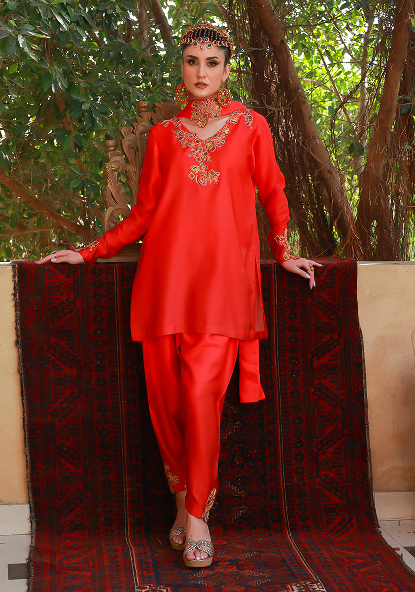 Huma Adnan inshira Suit Red 3 Piece
