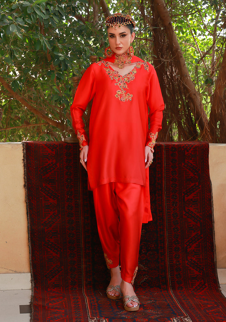 Huma Adnan inshira Suit Red 3 Piece