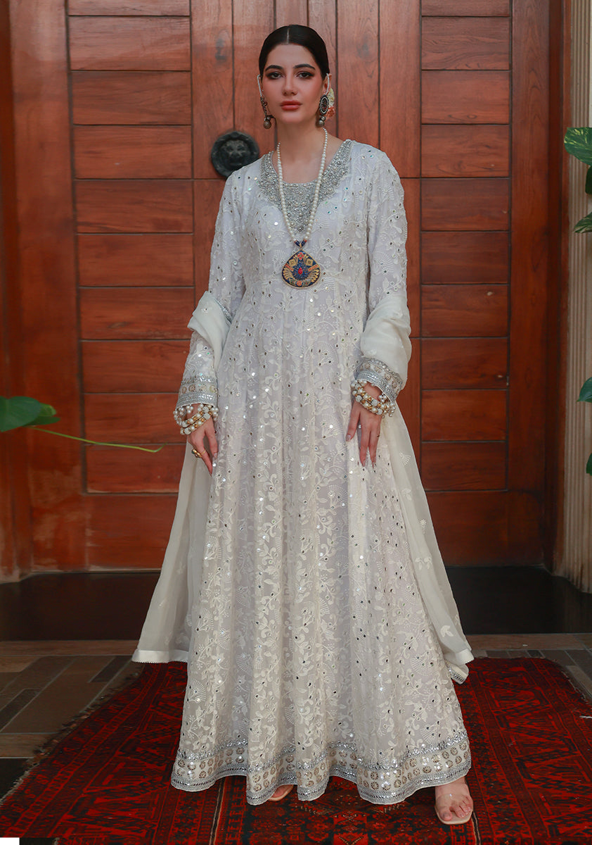 Huma Adnan liyara Pishwas Elegant white 1 Piece