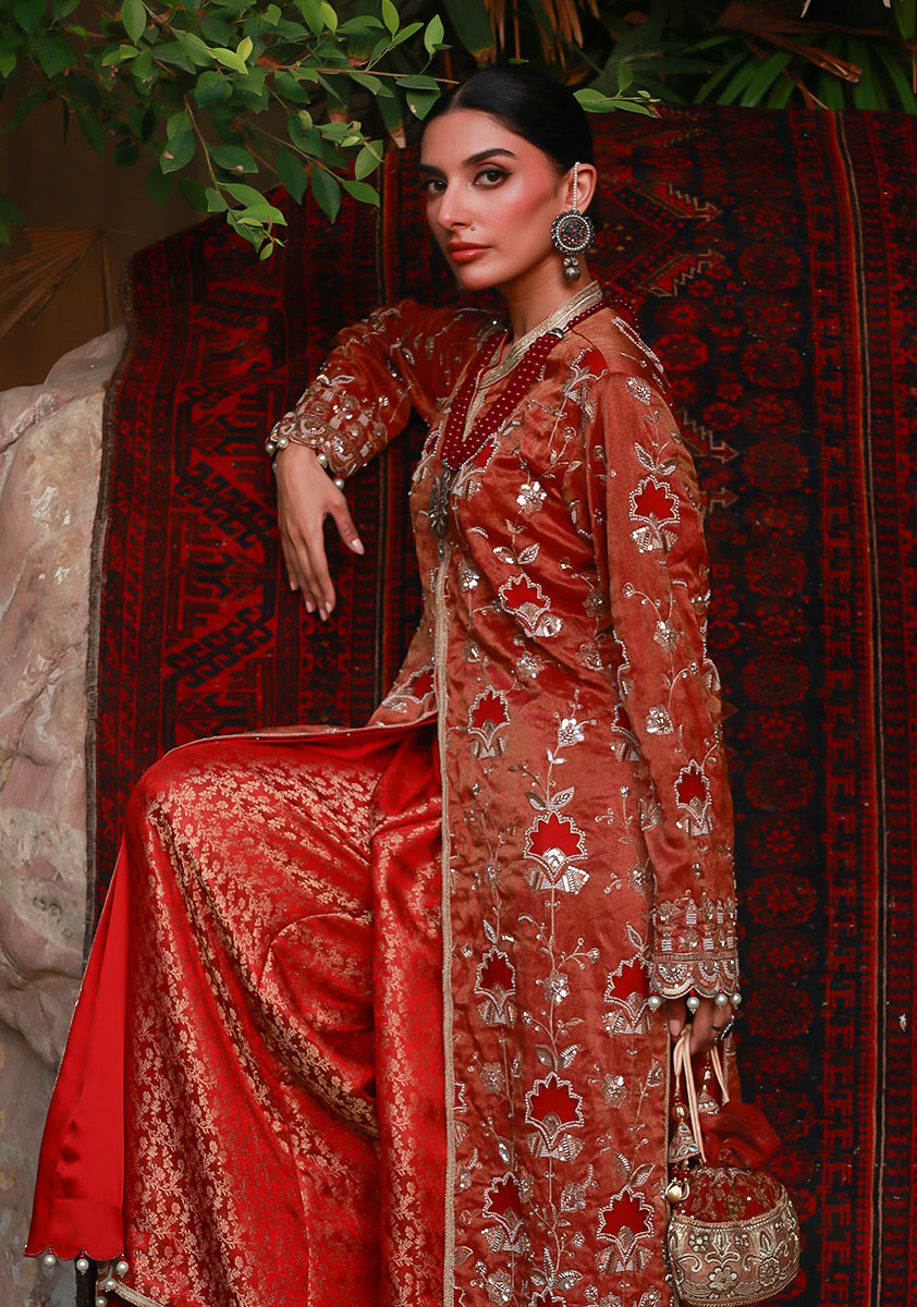 Huma Adnan mehrayah Suit Maroon 3 Piece